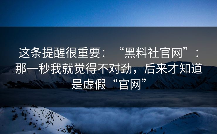 这条提醒很重要：“黑料社官网”：那一秒我就觉得不对劲，后来才知道是虚假“官网”